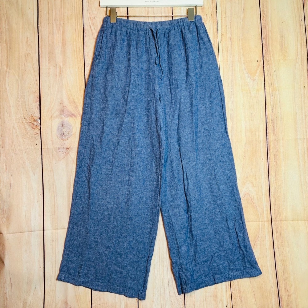 Rachel Zoe Wide Leg Pants Womens 4 Blue Linen Blend Relaxed Coastal Grandma